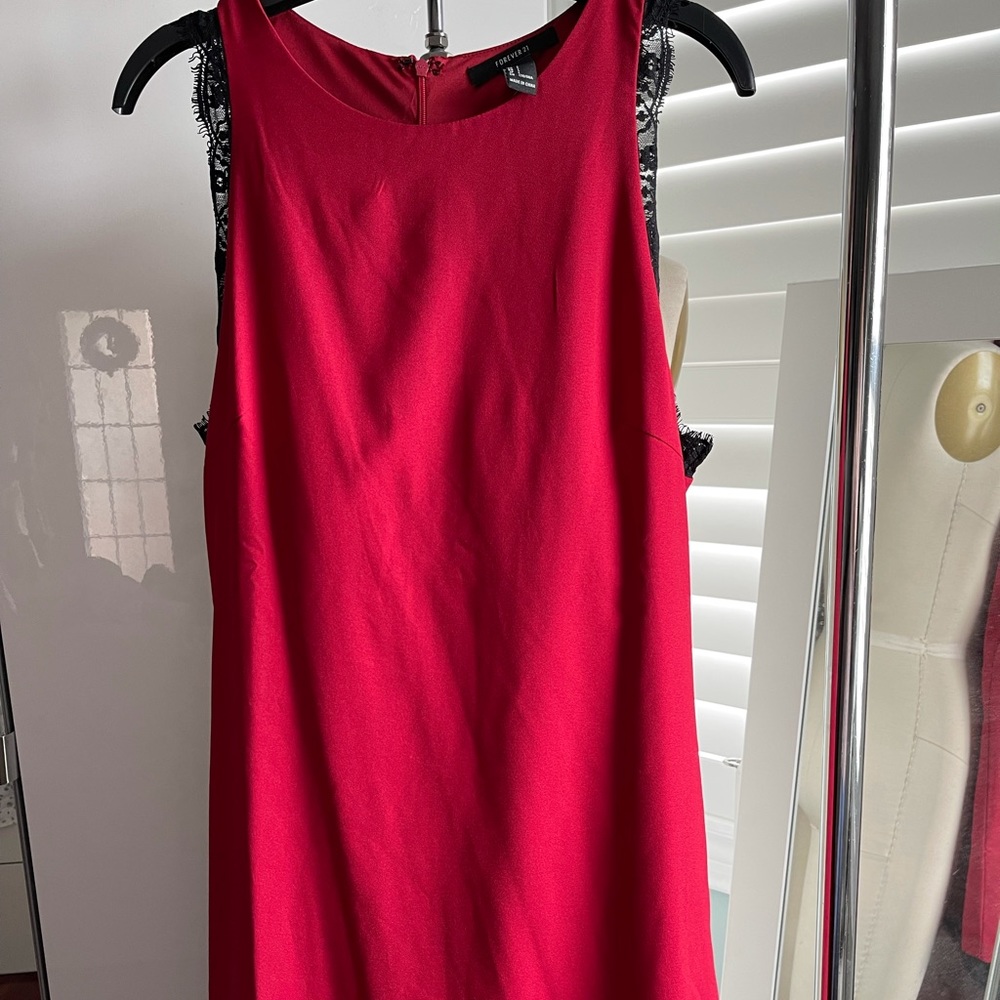 Forever 21 Red Lace Trim Sleeveless Slip Dress L